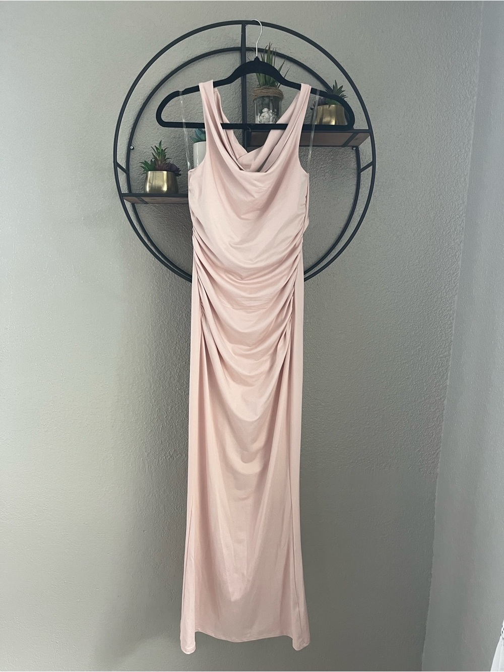 Heart Hips Draped Cowl-Neck Open Back Maxi Dress - Light Pink